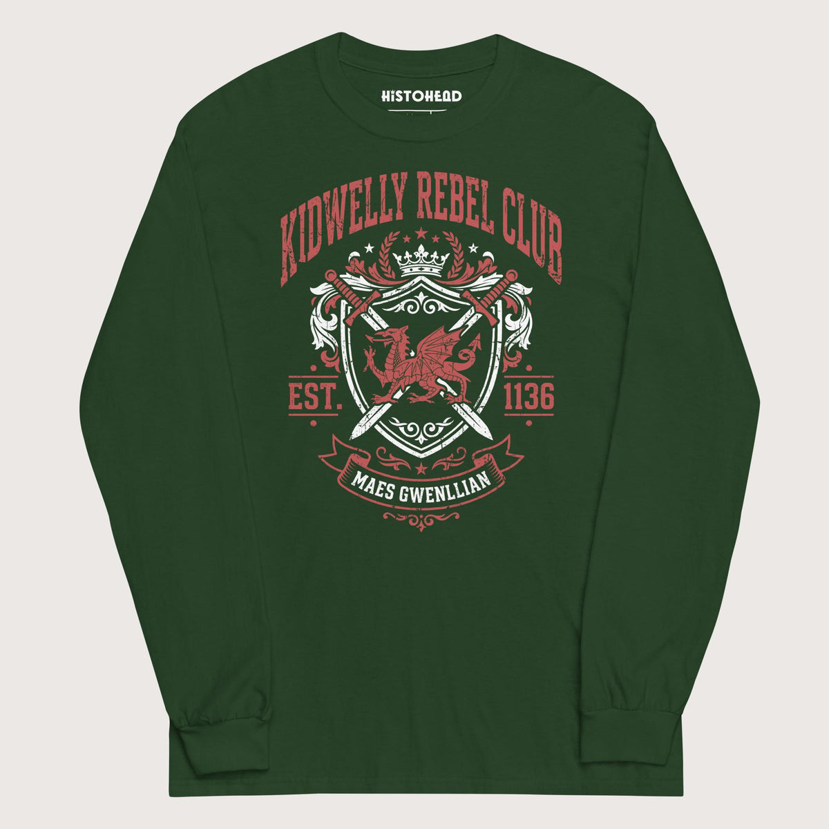 Forest Green Kidwelly Rebel Club Maes Gwenllian 1136 - Long Sleeve - history buff gift by HistoHead