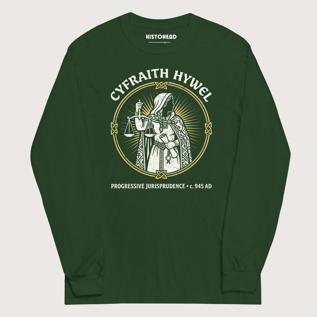 Forest Green Cyfraith Hywel Progressive Jurisprudence - Long Sleeve - history buff gift by HistoHead