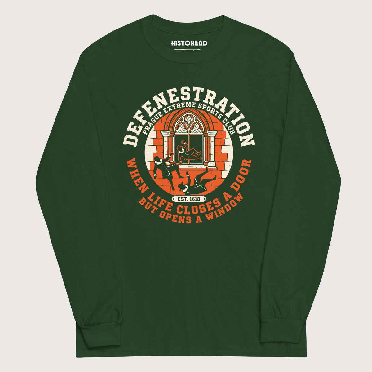 Forest Green Defenestration Prague Extreme Sports Club - Long Sleeve - history buff gift by HistoHead
