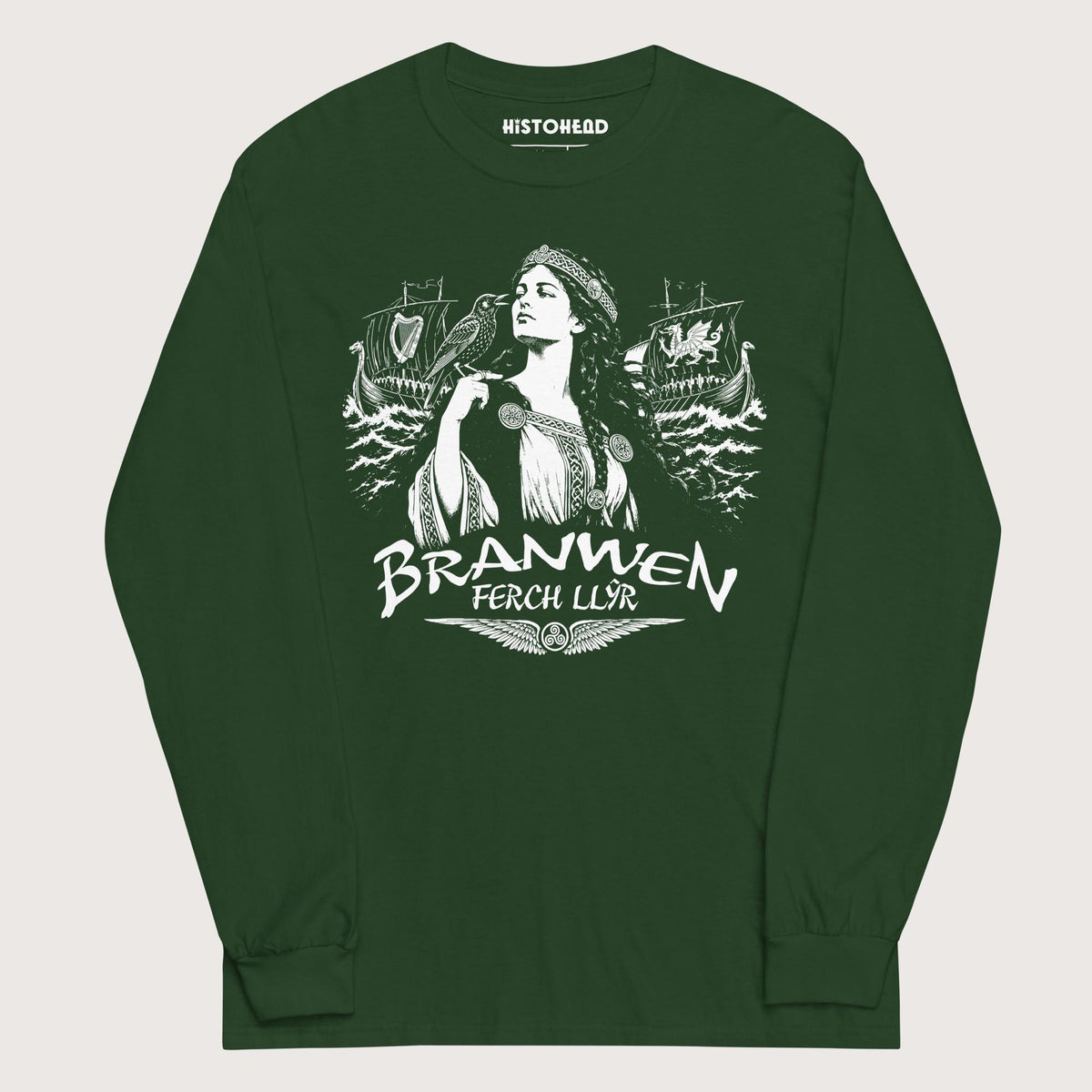 Forest Green Branwen ferch Llŷr - Long Sleeve - history buff gift by HistoHead