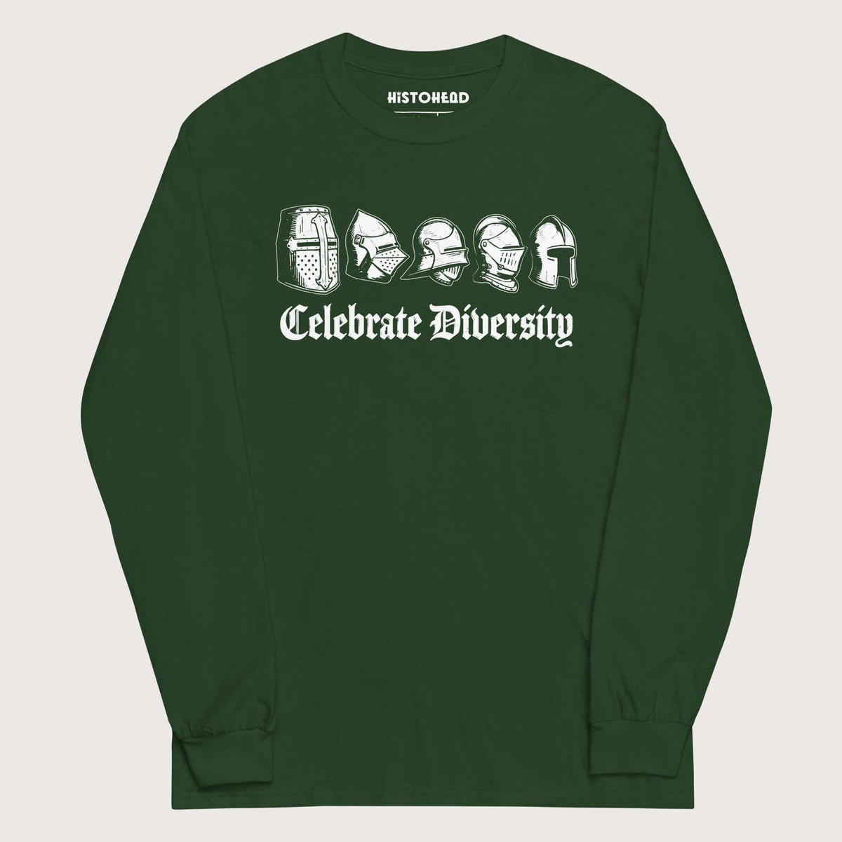 Forest Green Celebrate Diversity Medieval Helmets Edition - Long Sleeve - history buff gift by HistoHead
