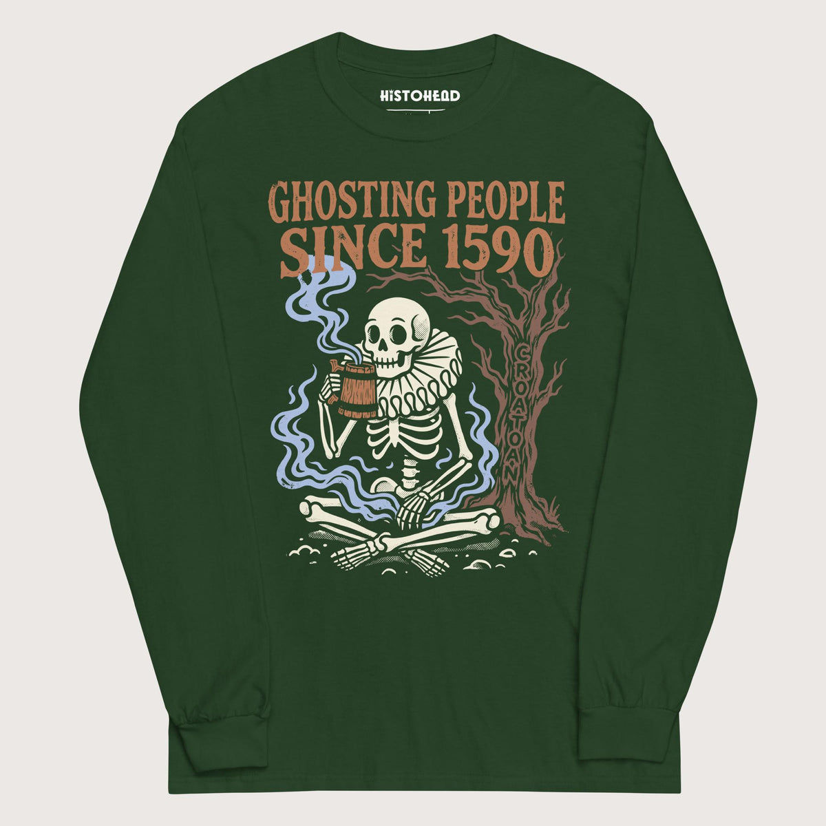 Forest Green Roanoke Colony Ghosting Since 1590 - Long Sleeve - history buff gift by HistoHead