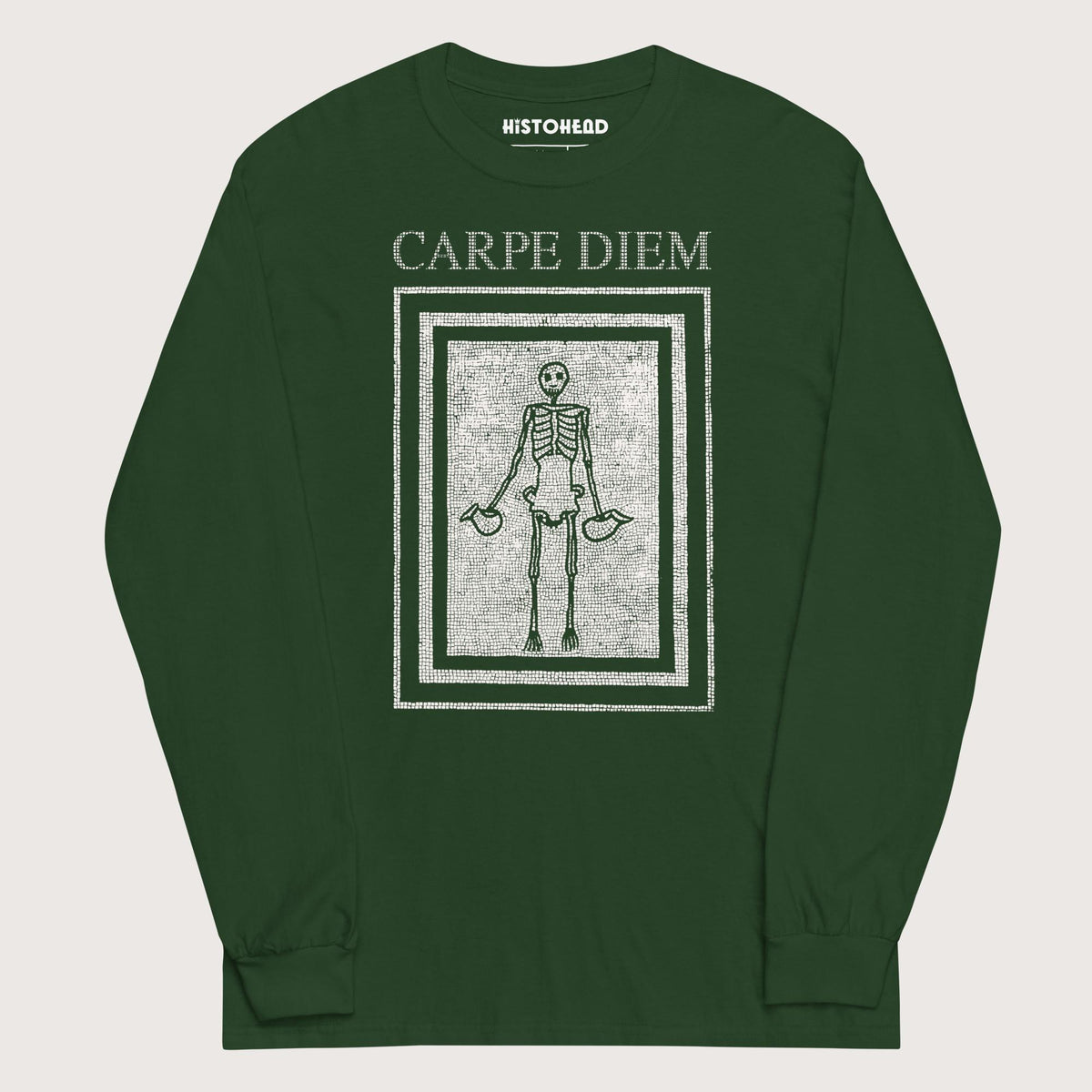 Forest Green Carpe Diem Skeleton - Long Sleeve - history buff gift by HistoHead