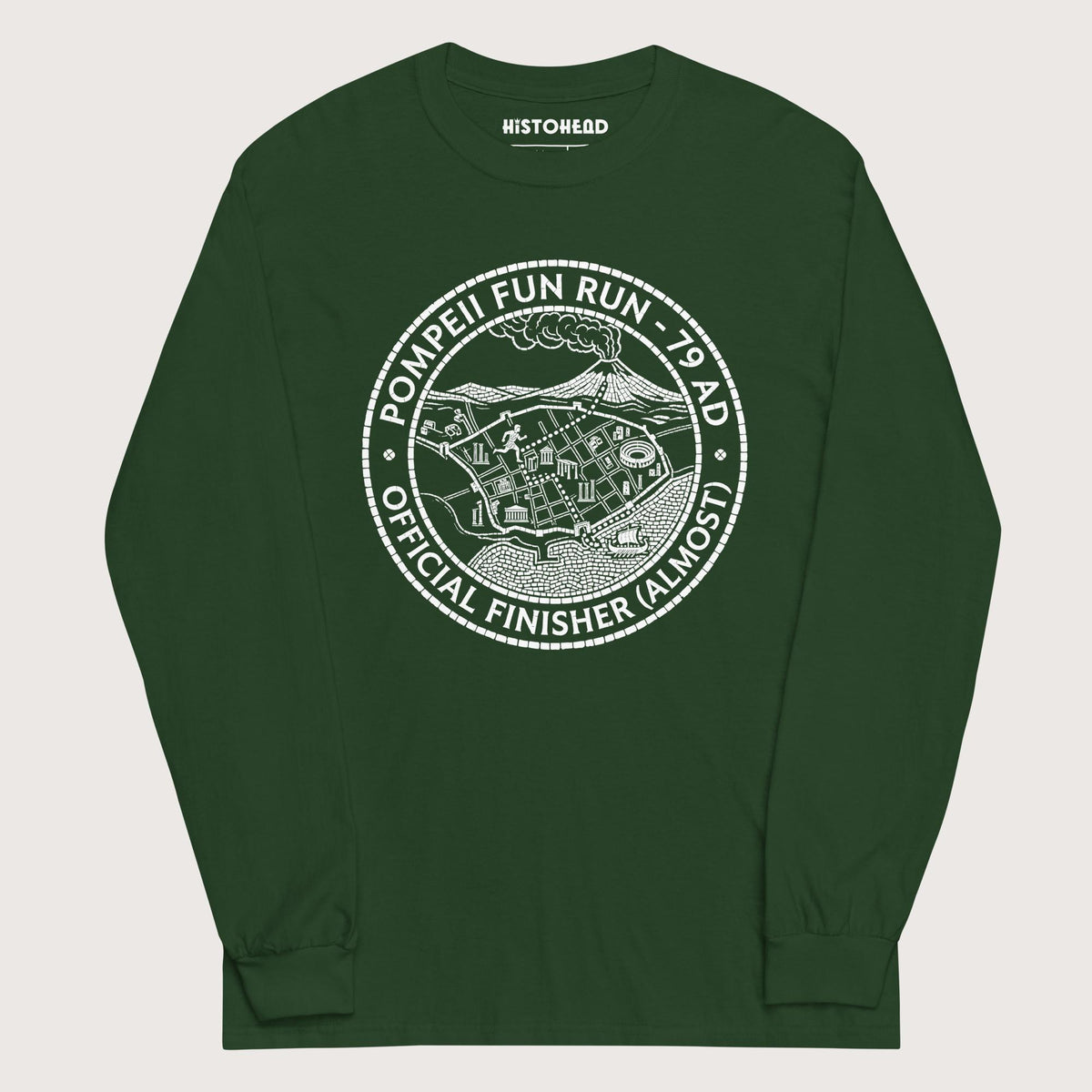 Forest Green Pompeii Fun Run Official Finisher - Long Sleeve - history buff gift by HistoHead