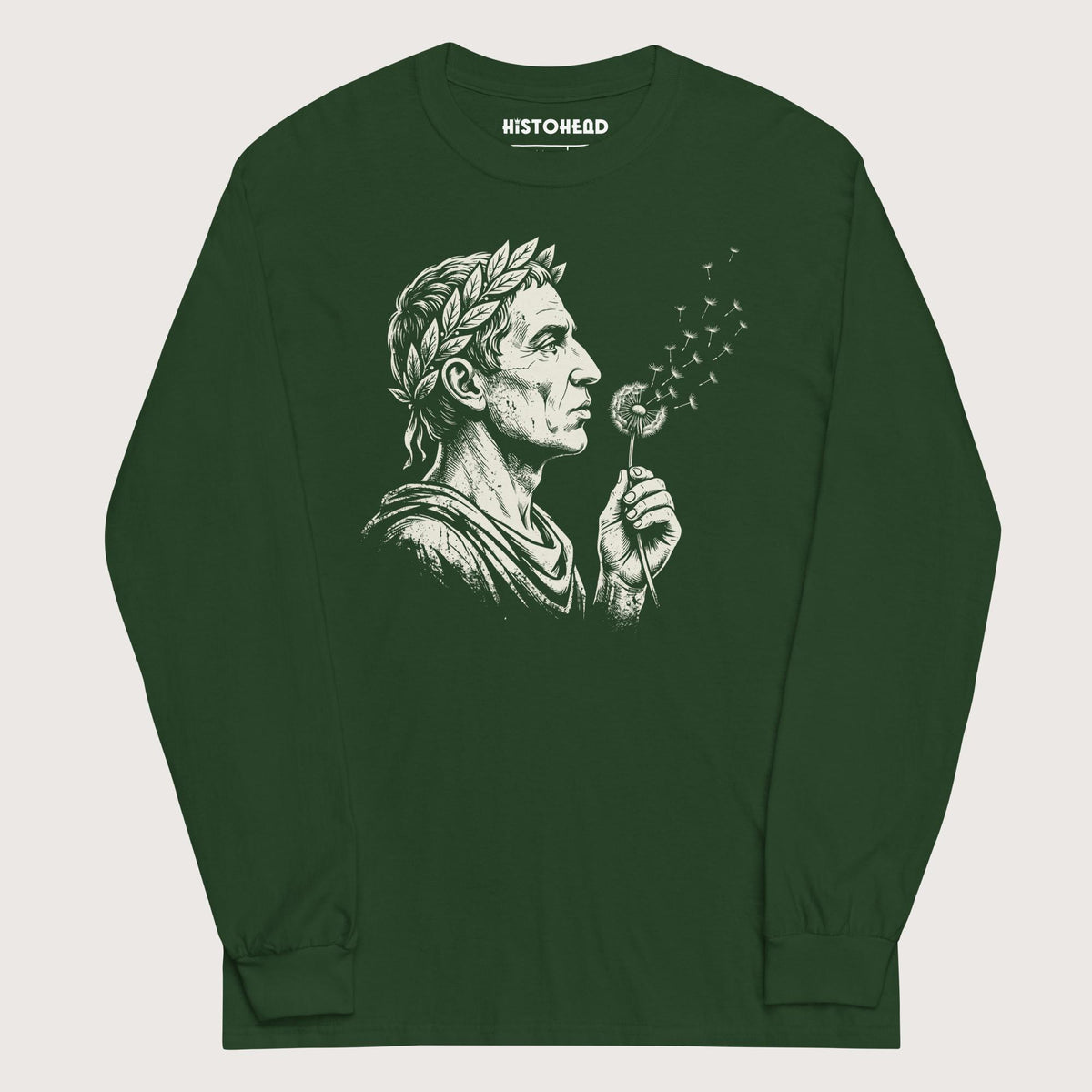 Forest Green Caesar Blowing Wishes - Long Sleeve - history buff gift by HistoHead
