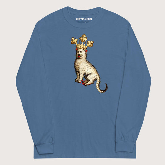 Indigo Blue Medieval Cat King - Long Sleeve - history buff gift by HistoHead