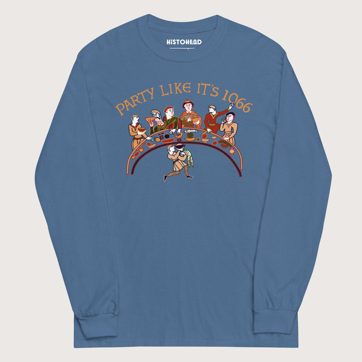 Indigo Blue Bayeux Tapestry Party Like It's 1066 - Long Sleeve - history buff gift by HistoHead