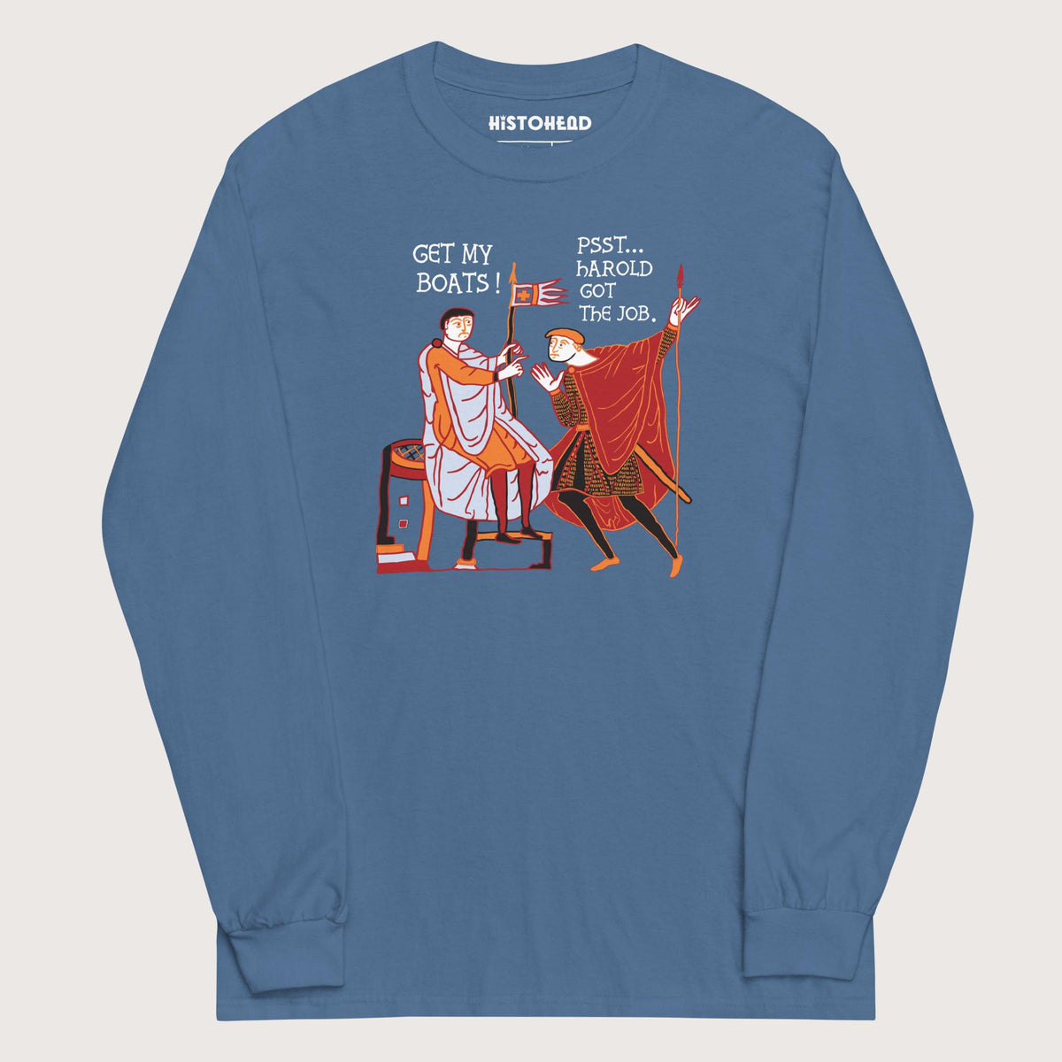 Indigo Blue Bayeux Tapestry Harold Got the Job - Long Sleeve - history buff gift by HistoHead