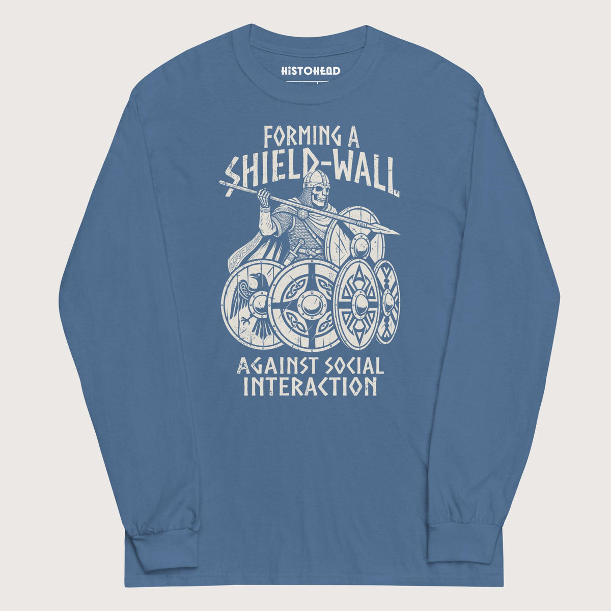 Indigo Blue Shieldwall Against Social Interaction - Long Sleeve - history buff gift by HistoHead