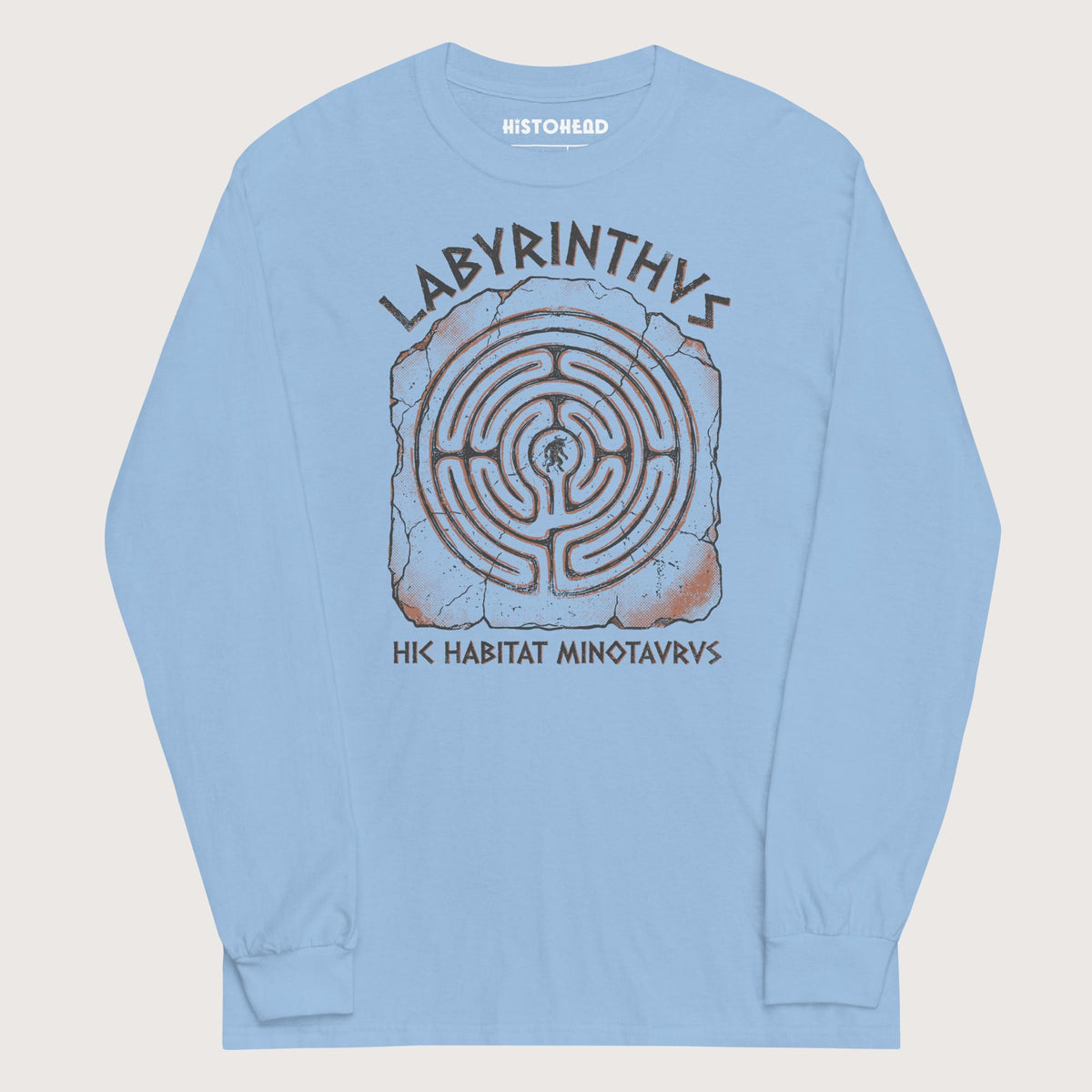 Light Blue Labyrinthus Here Lives Minotaur - Long Sleeve - history buff gift by HistoHead