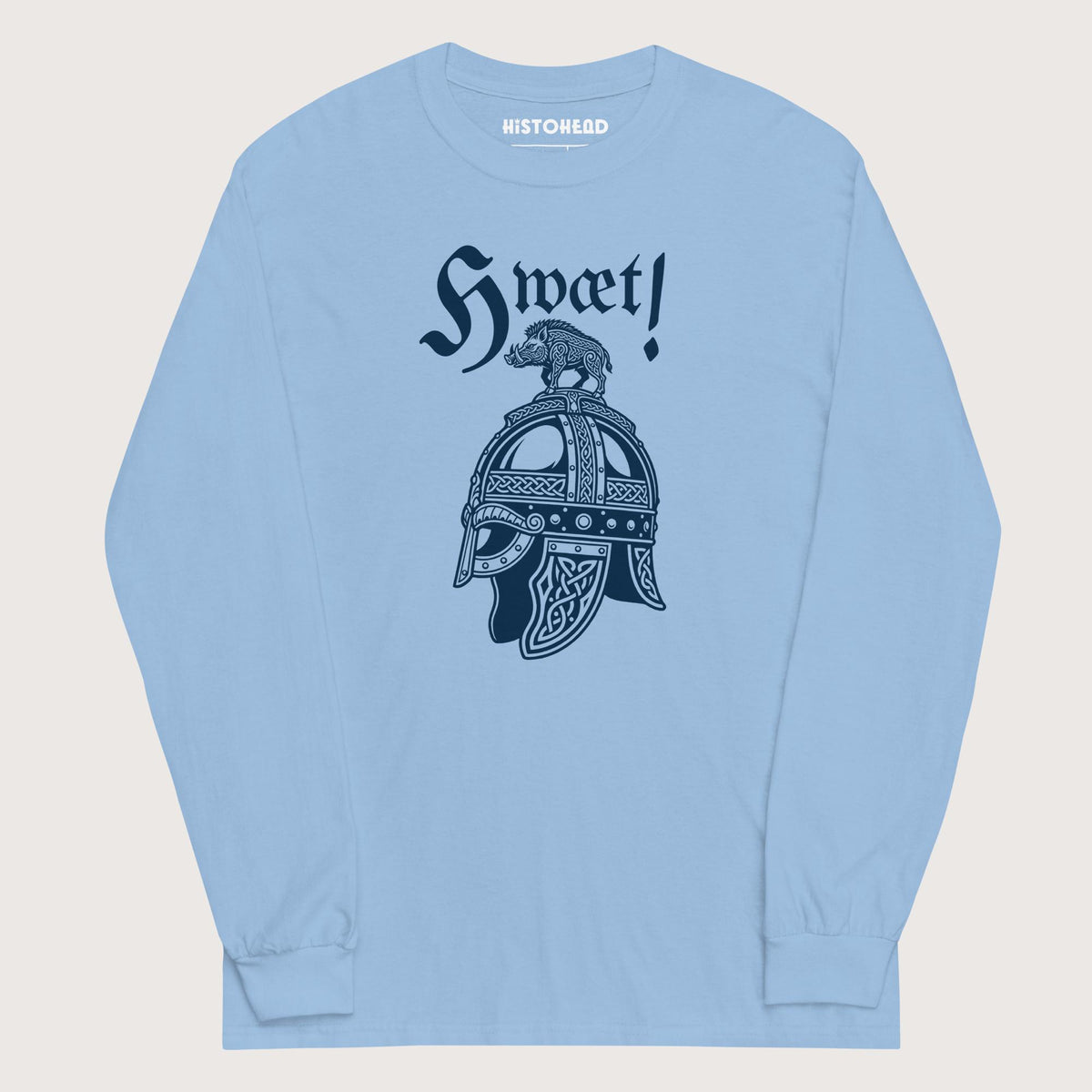 Light Blue Hwæt Boar-Crested Helmet - Long Sleeve - history buff gift by HistoHead