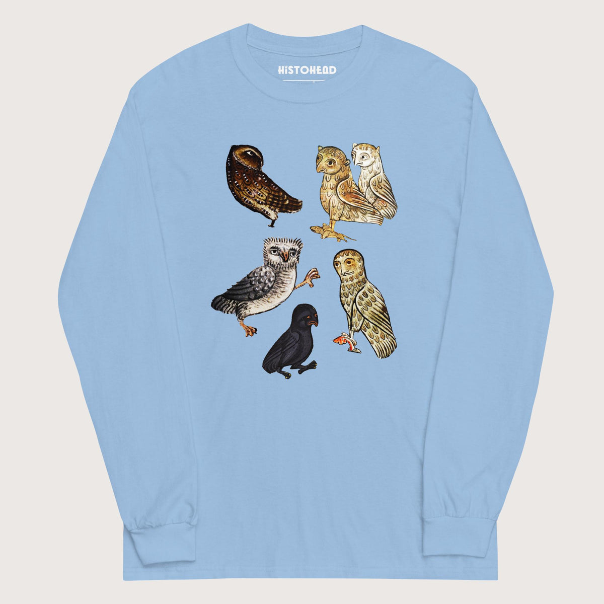 Light Blue Weird Medieval Owls - Long Sleeve - history buff gift by HistoHead