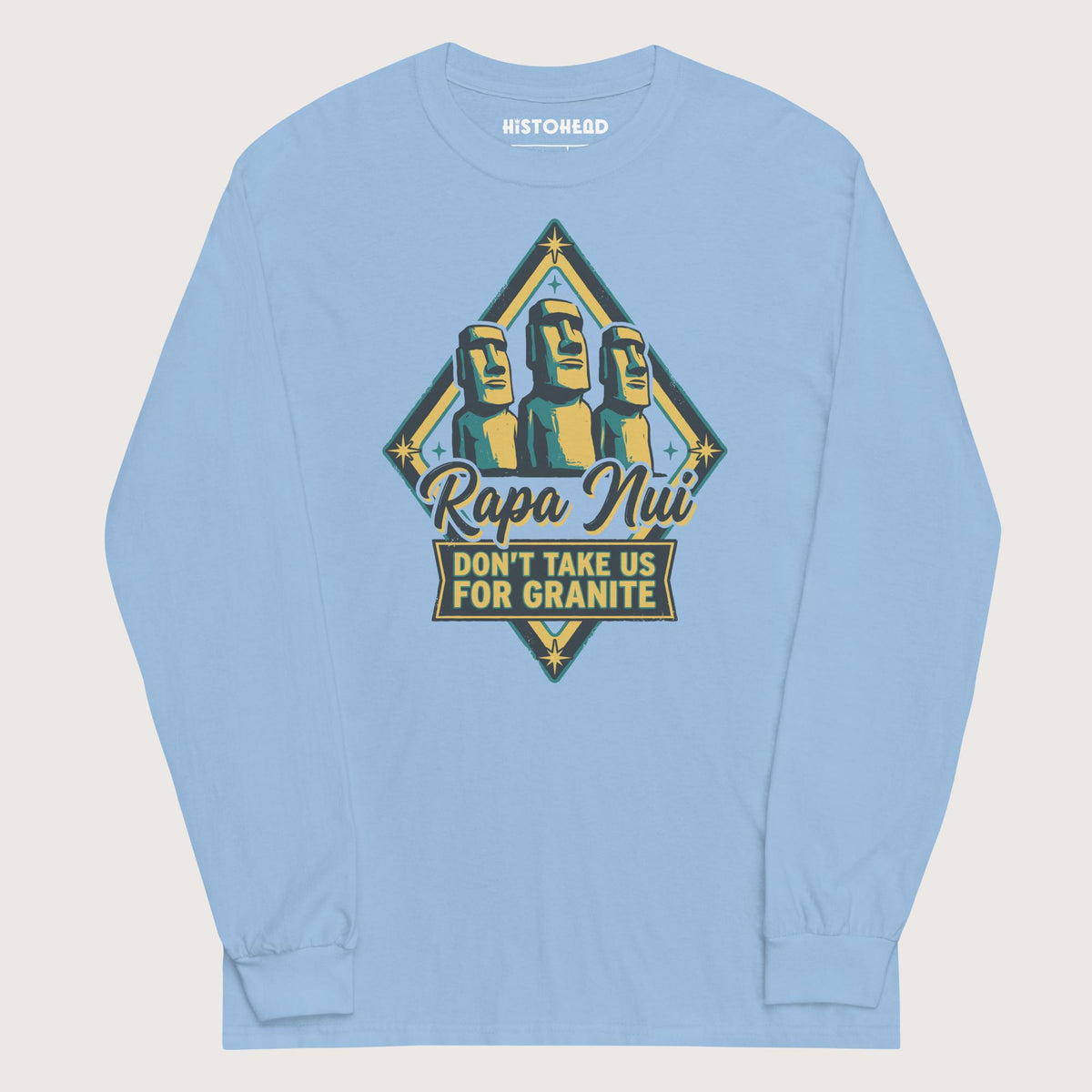 Light Blue Rapa Nui Moai - Long Sleeve - history buff gift by HistoHead