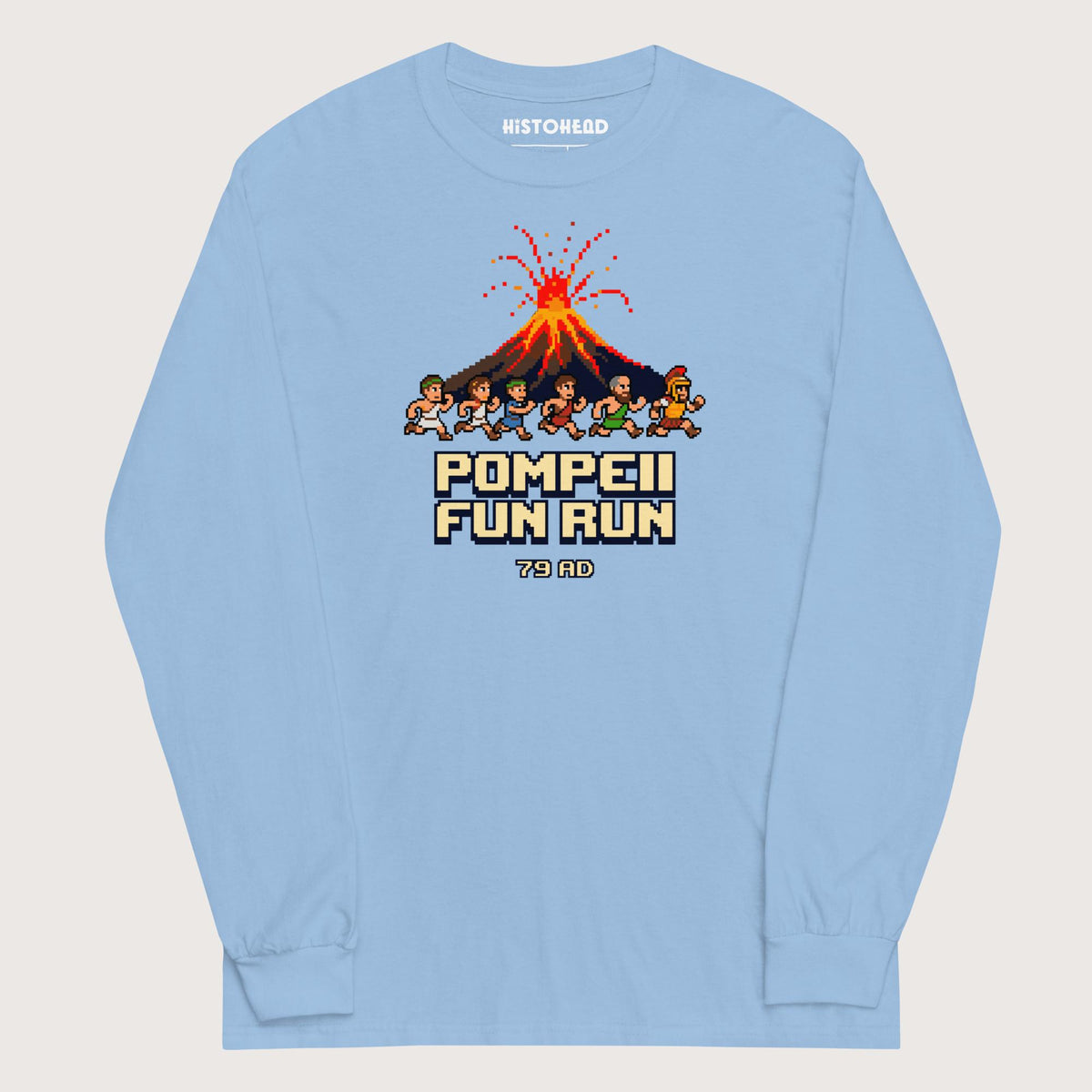 Light Blue Pompeii Fun Run Pixel Art - Long Sleeve - history buff gift by HistoHead