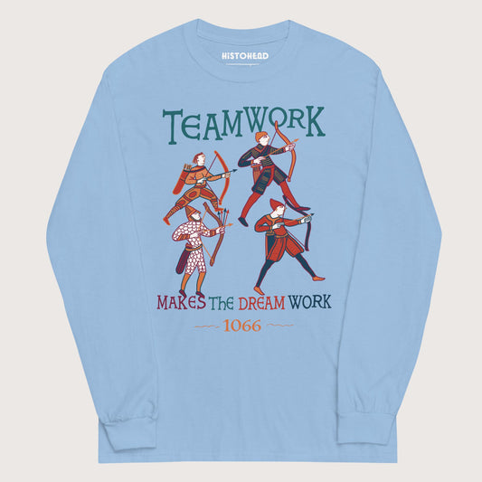 Light Blue Bayeux Tapestry Teamwork Makes the Dream Work - Long Sleeve - history buff gift by HistoHead