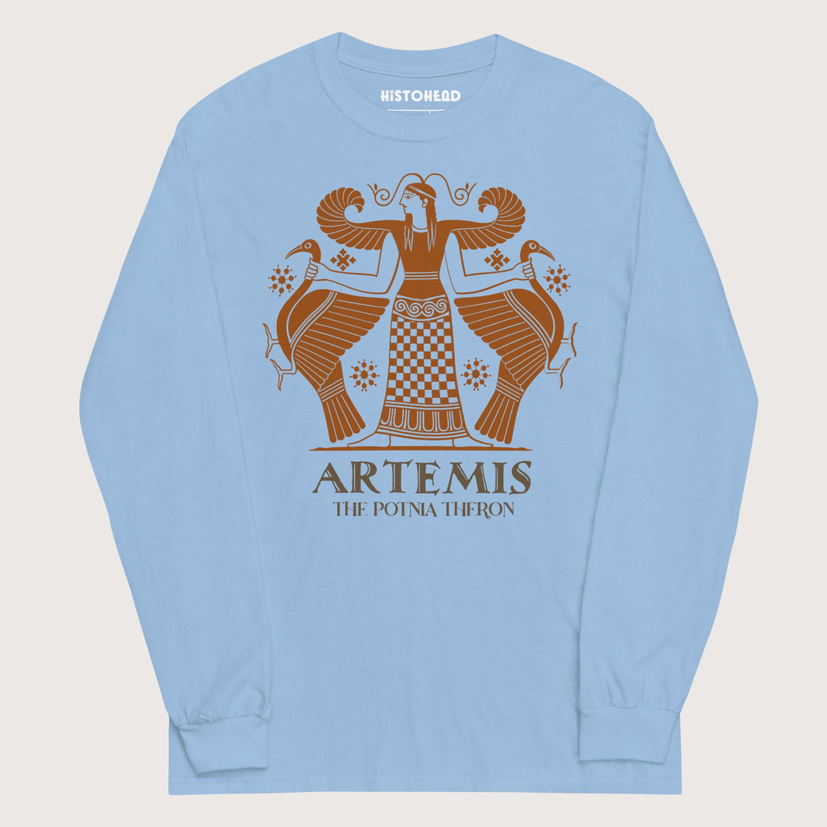 Light Blue Artemis the Potnia Theron Pottery Art - Long Sleeve - history buff gift by HistoHead