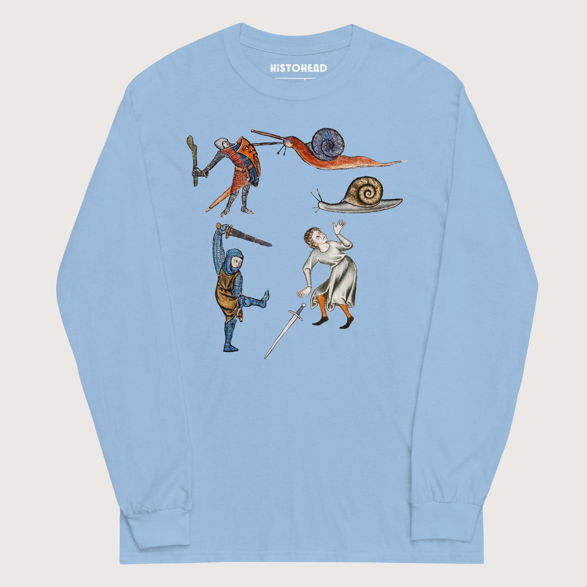 Light Blue Medieval Marginalia Snail Enemy - Long Sleeve - history buff gift by HistoHead