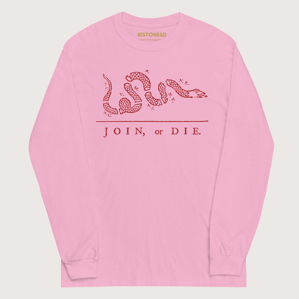 Light Pink Join Or Die - Long Sleeve - history buff gift by HistoHead