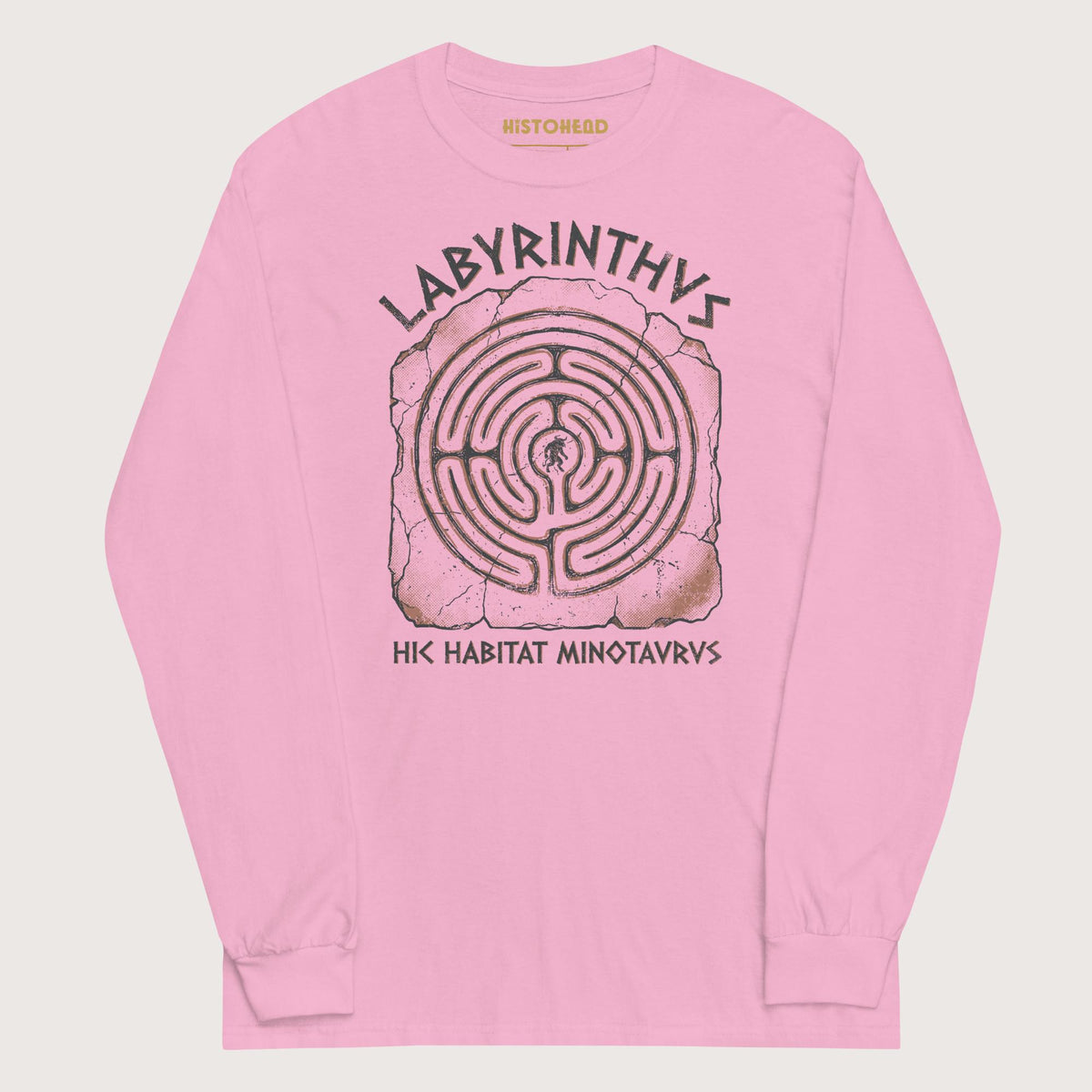 Light Pink Labyrinthus Here Lives Minotaur - Long Sleeve - history buff gift by HistoHead
