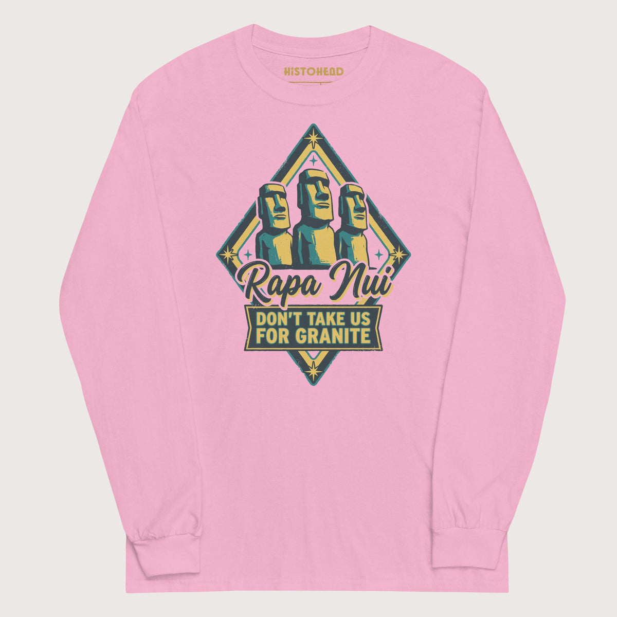 Light Pink Rapa Nui Moai - Long Sleeve - history buff gift by HistoHead