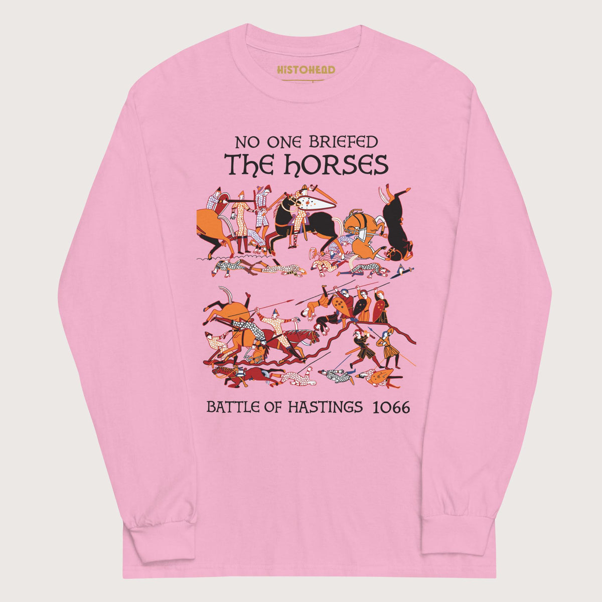 Light Pink Bayeux Tapestry No One Briefed the Horses - Long Sleeve - history buff gift by HistoHead