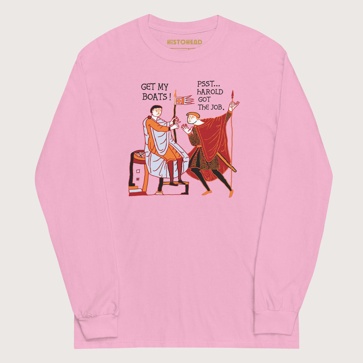 Light Pink Bayeux Tapestry Harold Got the Job - Long Sleeve - history buff gift by HistoHead