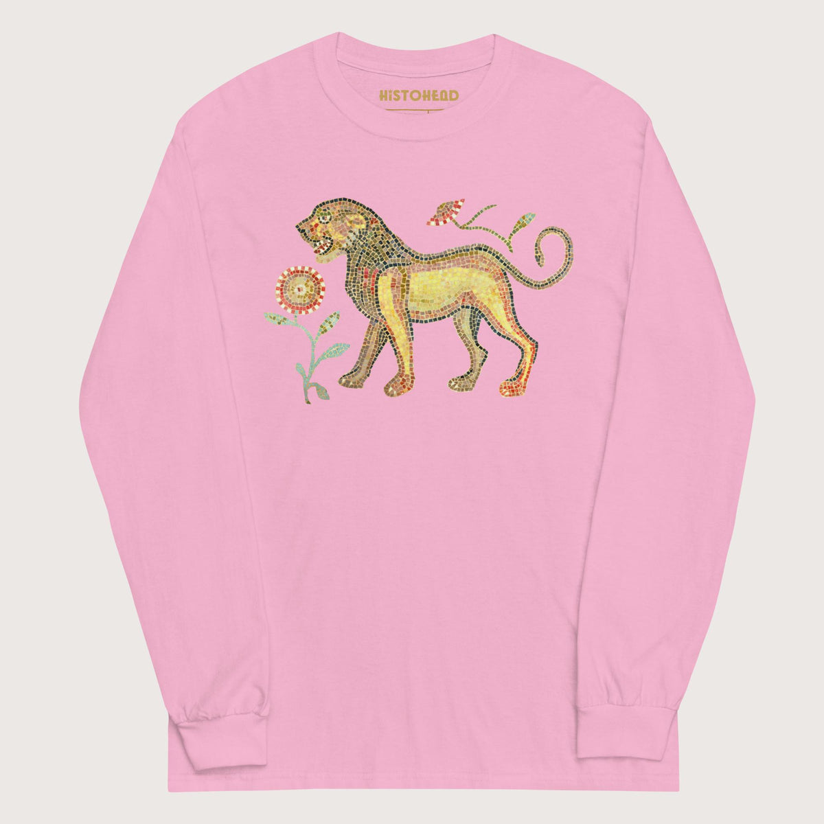 Light Pink Ancient Roman Mosaic Lion - Long Sleeve - history buff gift by HistoHead