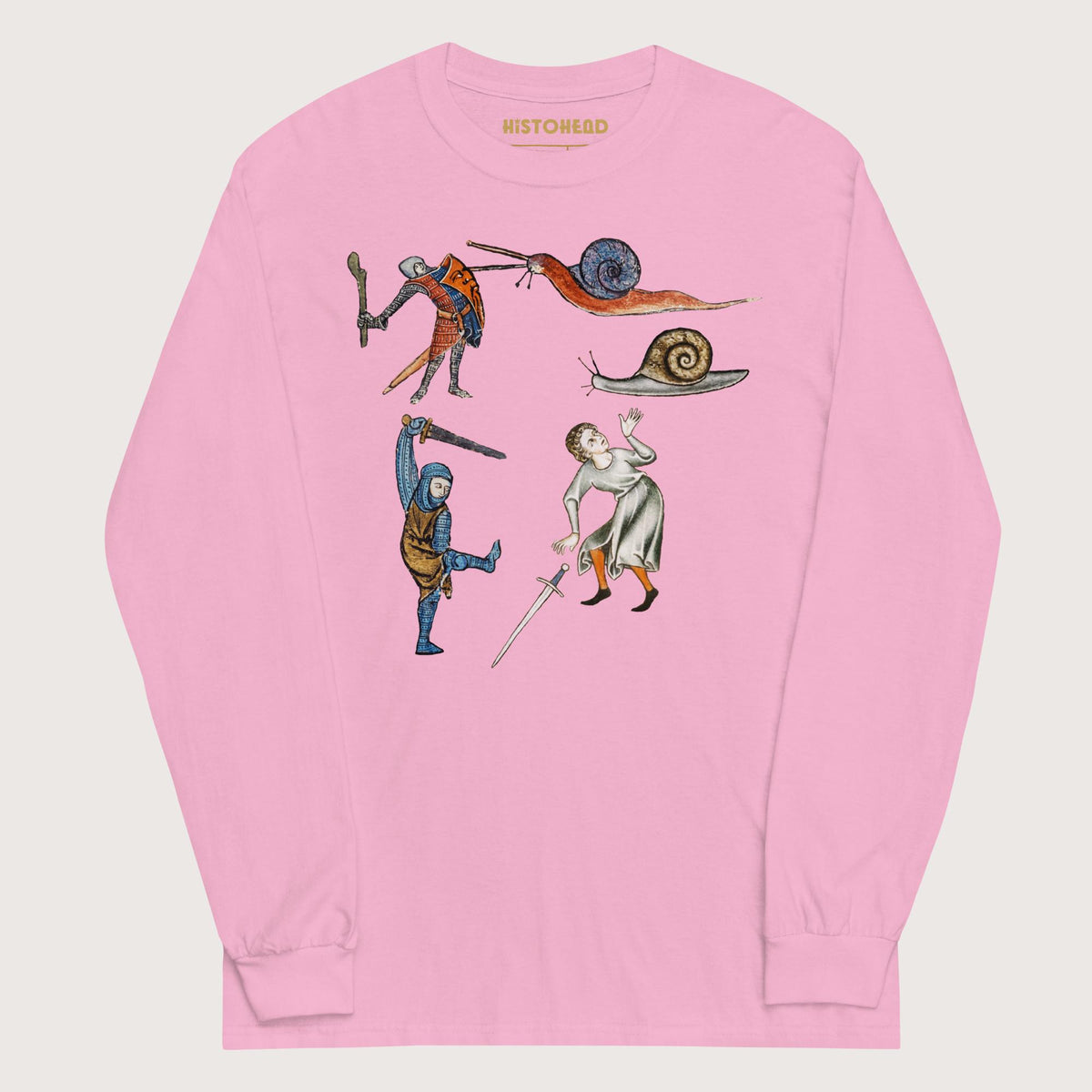Light Pink Medieval Marginalia Snail Enemy - Long Sleeve - history buff gift by HistoHead