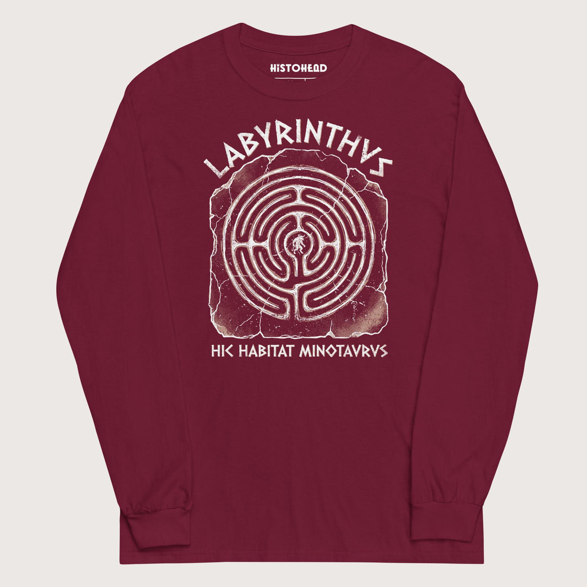 Maroon Labyrinthus Here Lives Minotaur - Long Sleeve - history buff gift by HistoHead