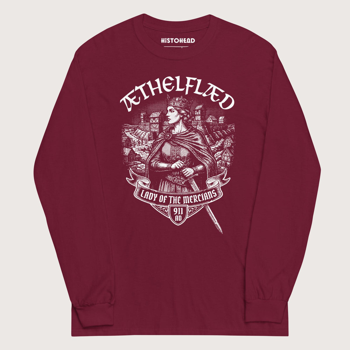 Maroon Æthelflæd Lady of the Mercians - Long Sleeve - history buff gift by HistoHead