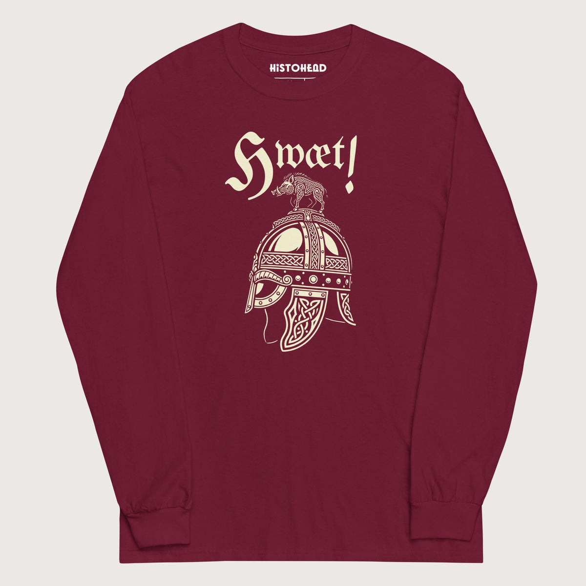Maroon Hwæt Boar-Crested Helmet - Long Sleeve - history buff gift by HistoHead