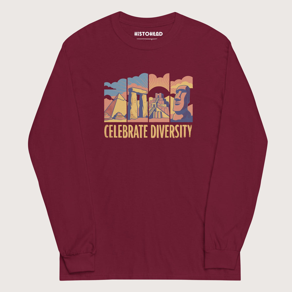Maroon Celebrate Diversity Stone Wonders Edition - Long Sleeve - history buff gift by HistoHead
