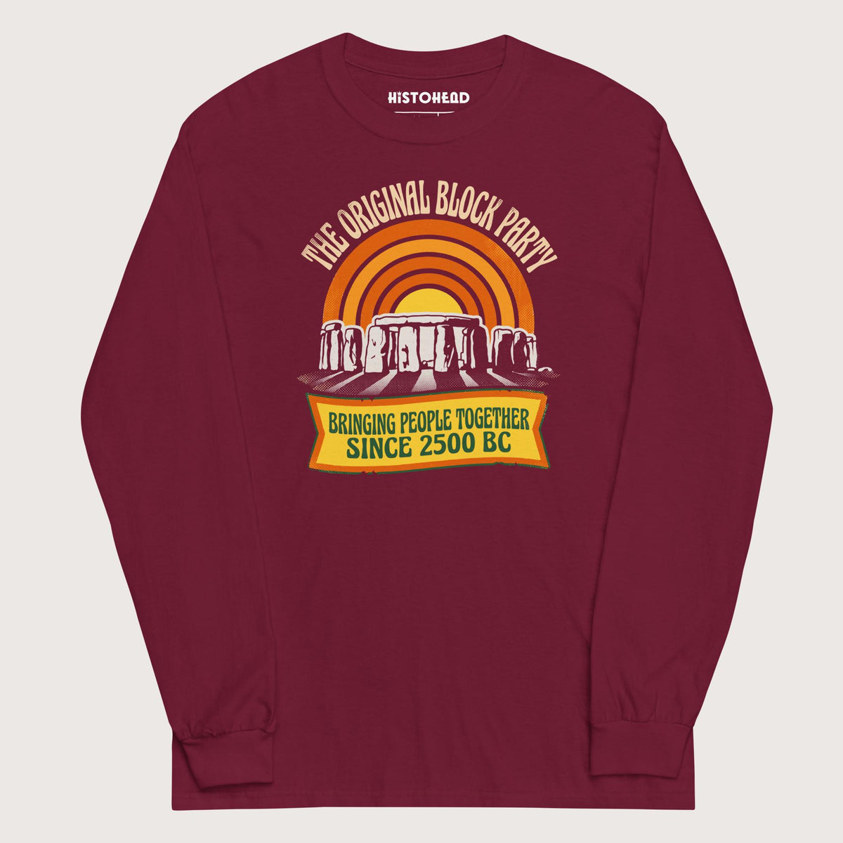 Maroon Stonehenge Block Party - Long Sleeve - history buff gift by HistoHead