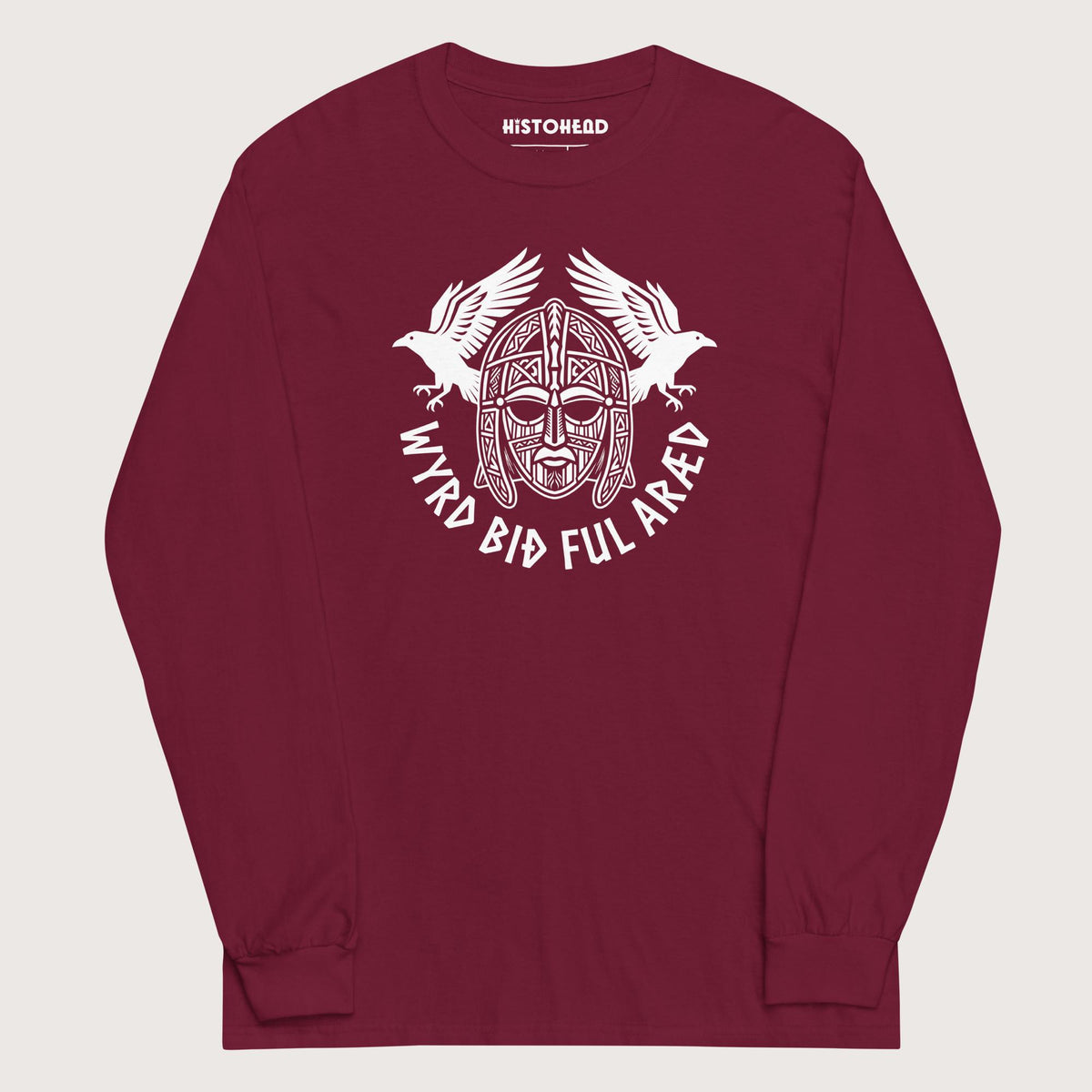 Maroon Wyrd Bið Ful Aræd Sutton Hoo Helmet Edition - Long Sleeve - history buff gift by HistoHead