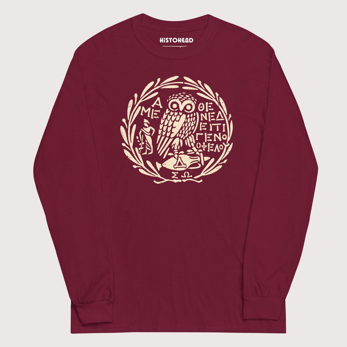 Maroon Owl of Athena 2 - Long Sleeve - history buff gift by HistoHead