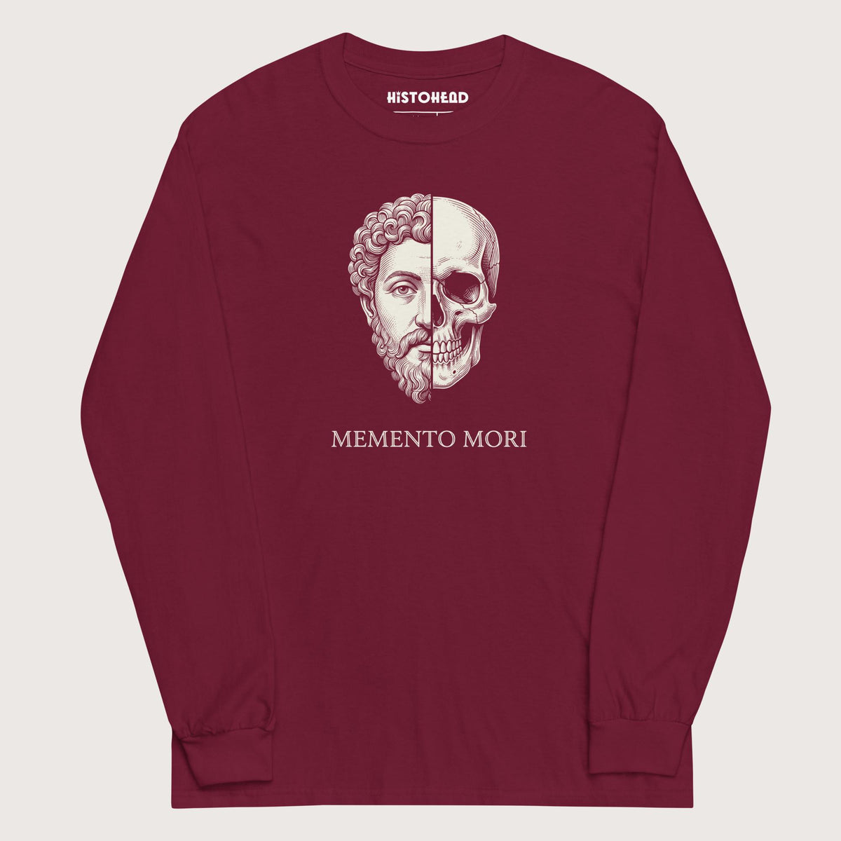 Maroon Marcus Aurelius Skull - Long Sleeve - history buff gift by HistoHead