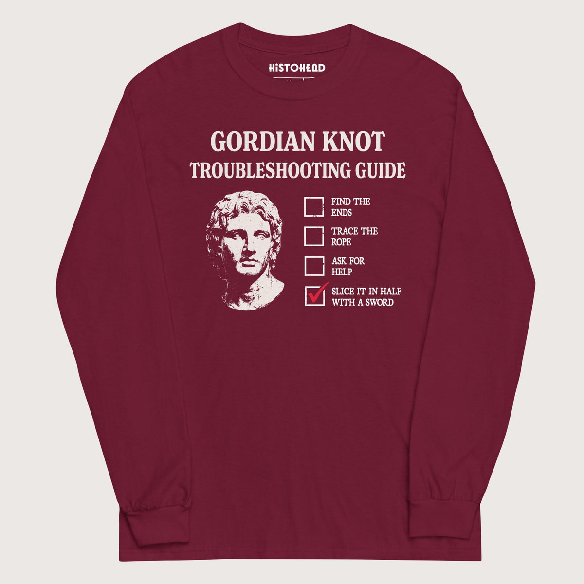 Maroon Alexander's Gordian Knot Guide - Long Sleeve - history buff gift by HistoHead