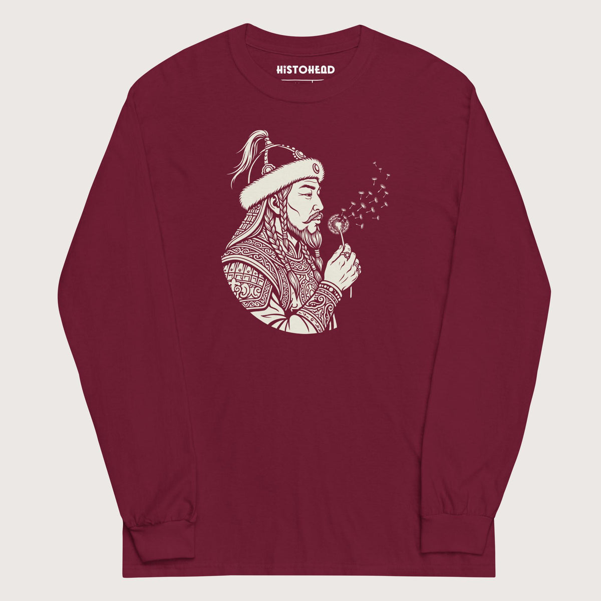 Maroon Genghis Khan Blowing Wishes - Long Sleeve - history buff gift by HistoHead