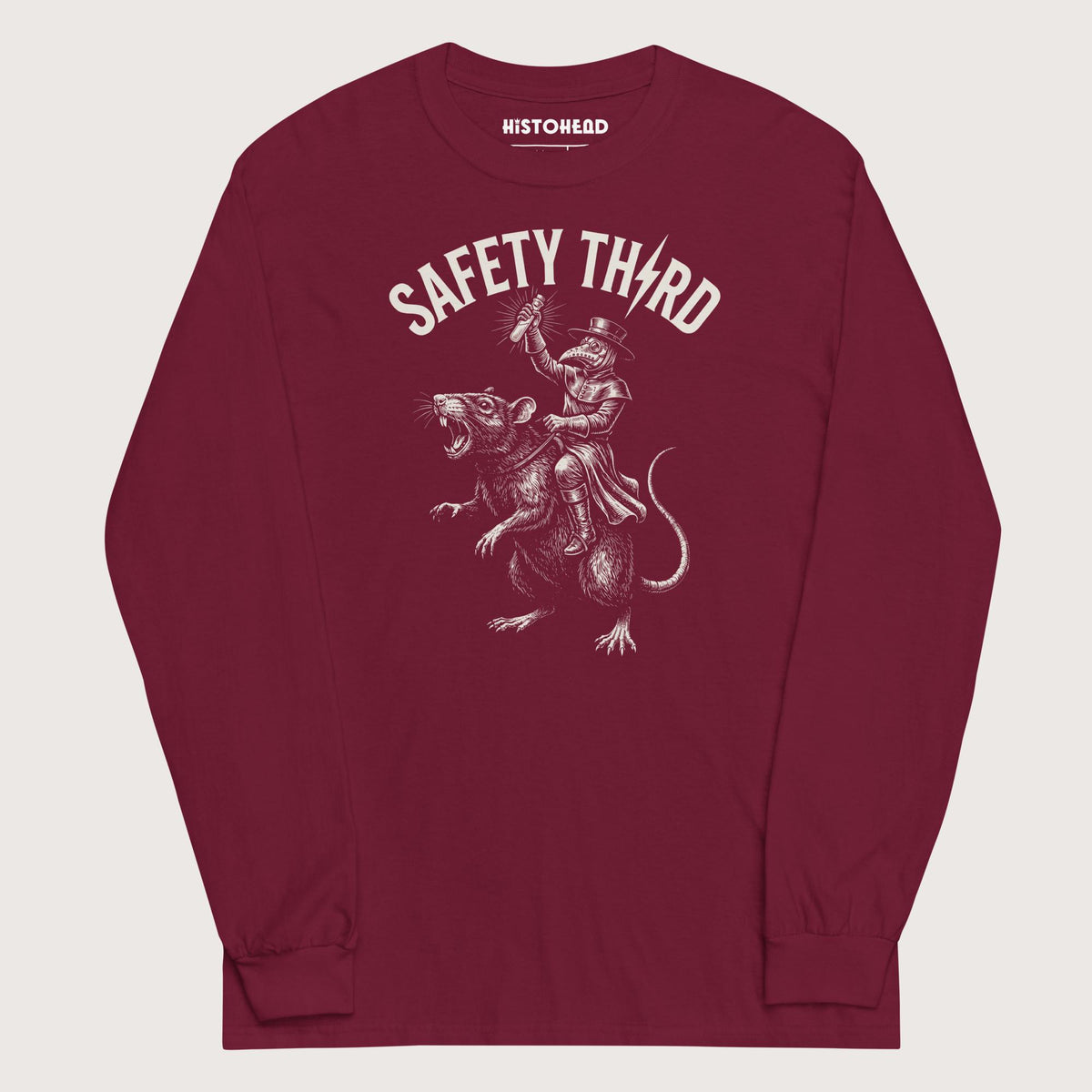 Maroon Plague Doctor Safety Third - Long Sleeve - history buff gift by HistoHead