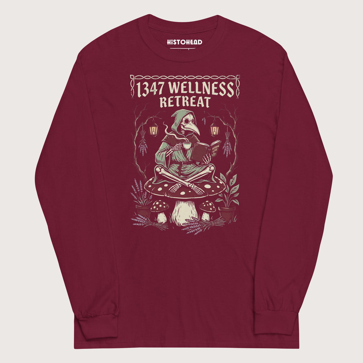 Maroon Plague Doctor Wellness Retreat - Long Sleeve - history buff gift by HistoHead