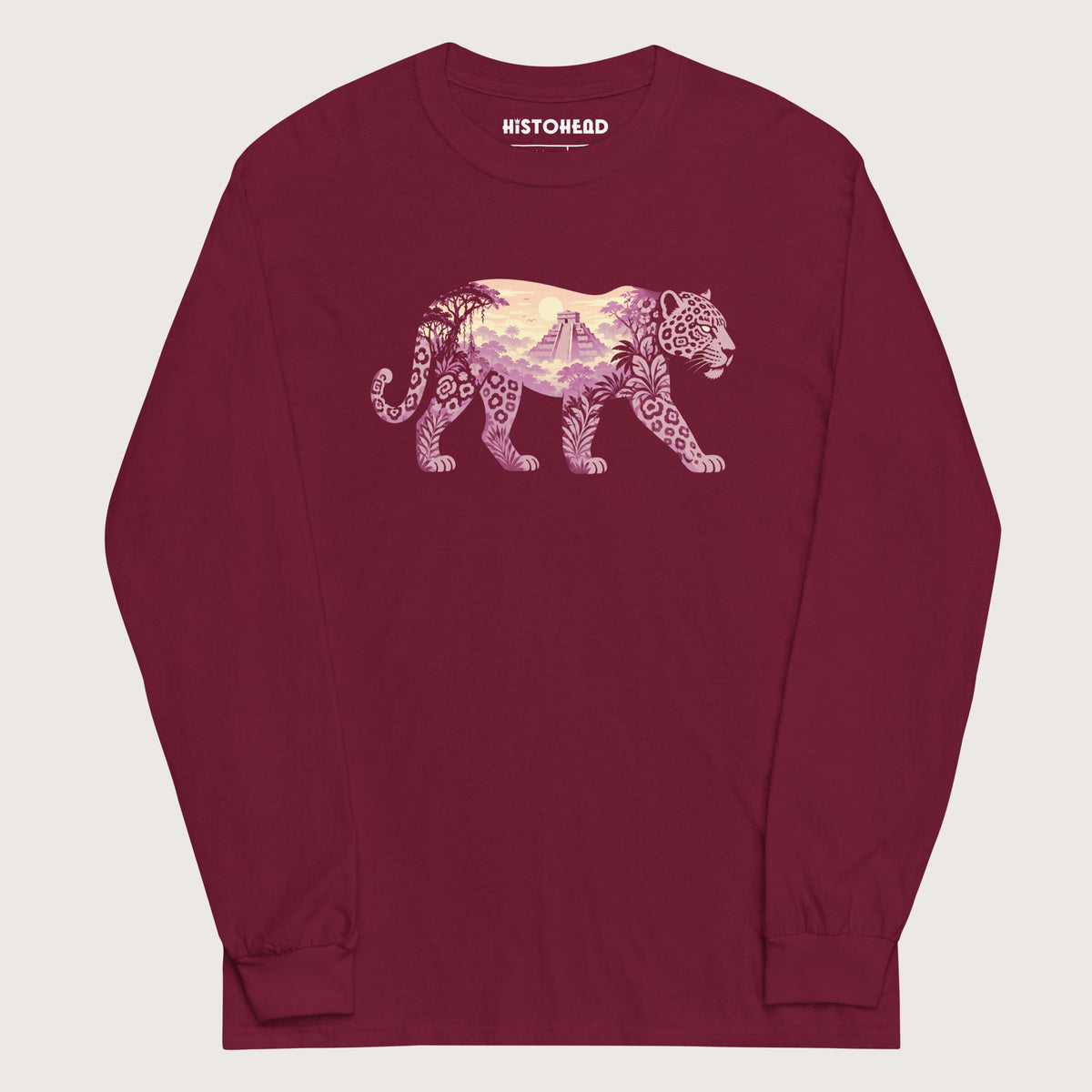Maroon Mesoamerican Jaguar - Long Sleeve - history buff gift by HistoHead