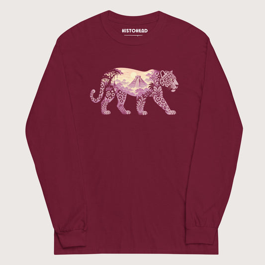 Maroon Mesoamerican Jaguar - Long Sleeve - history buff gift by HistoHead