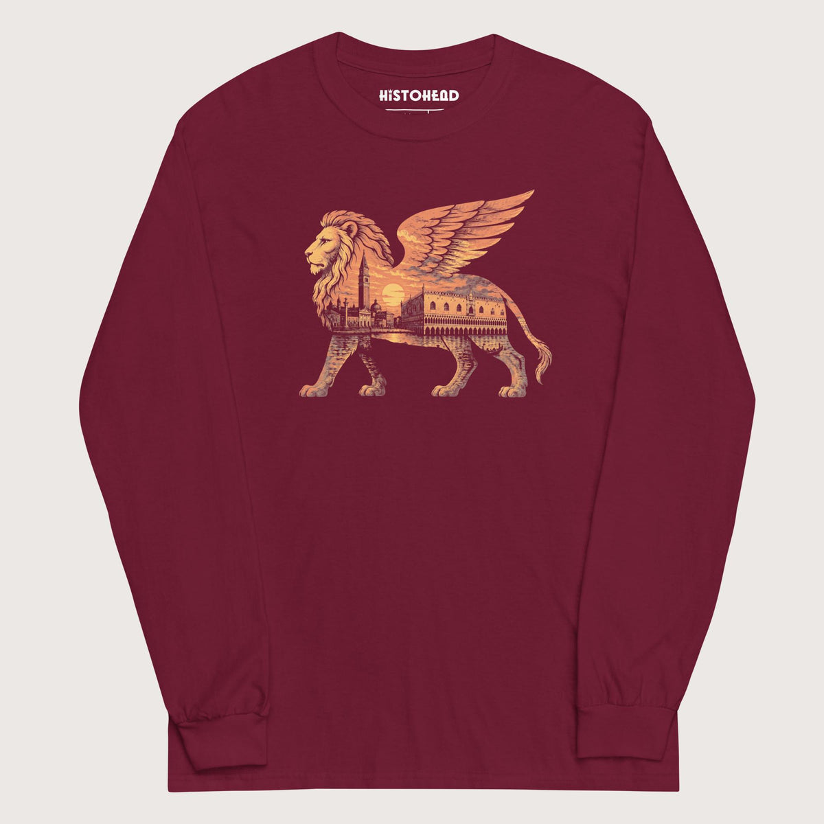 Maroon Winged Lion of the Lagoon - Long Sleeve - history buff gift by HistoHead