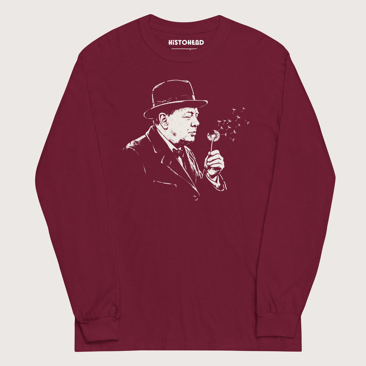 Maroon Winston Churchill Blowing Wishes - Long Sleeve - history buff gift by HistoHead