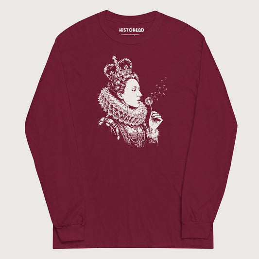 Maroon Elizabeth I Blowing Wishes - Long Sleeve - history buff gift by HistoHead