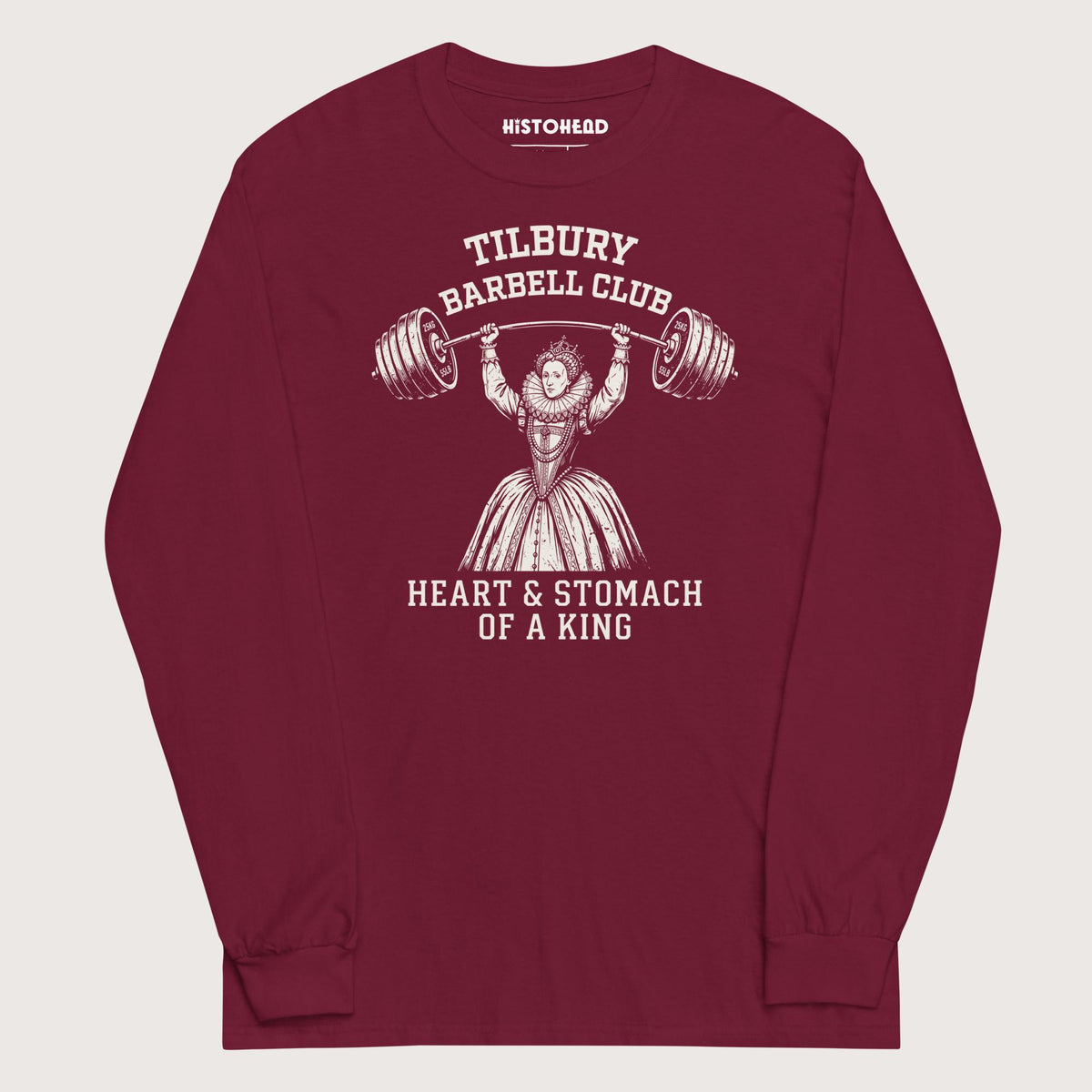 Maroon Elizabeth I Tilbury Barbell Club - Long Sleeve - history buff gift by HistoHead
