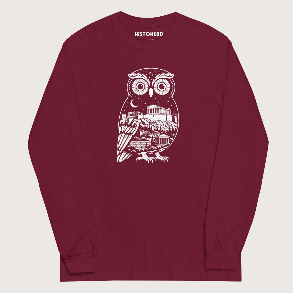 Maroon Athena Owl - Long Sleeve - history buff gift by HistoHead
