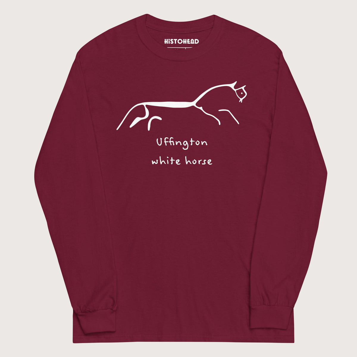 Maroon Uffington White Horse - Long Sleeve - history buff gift by HistoHead