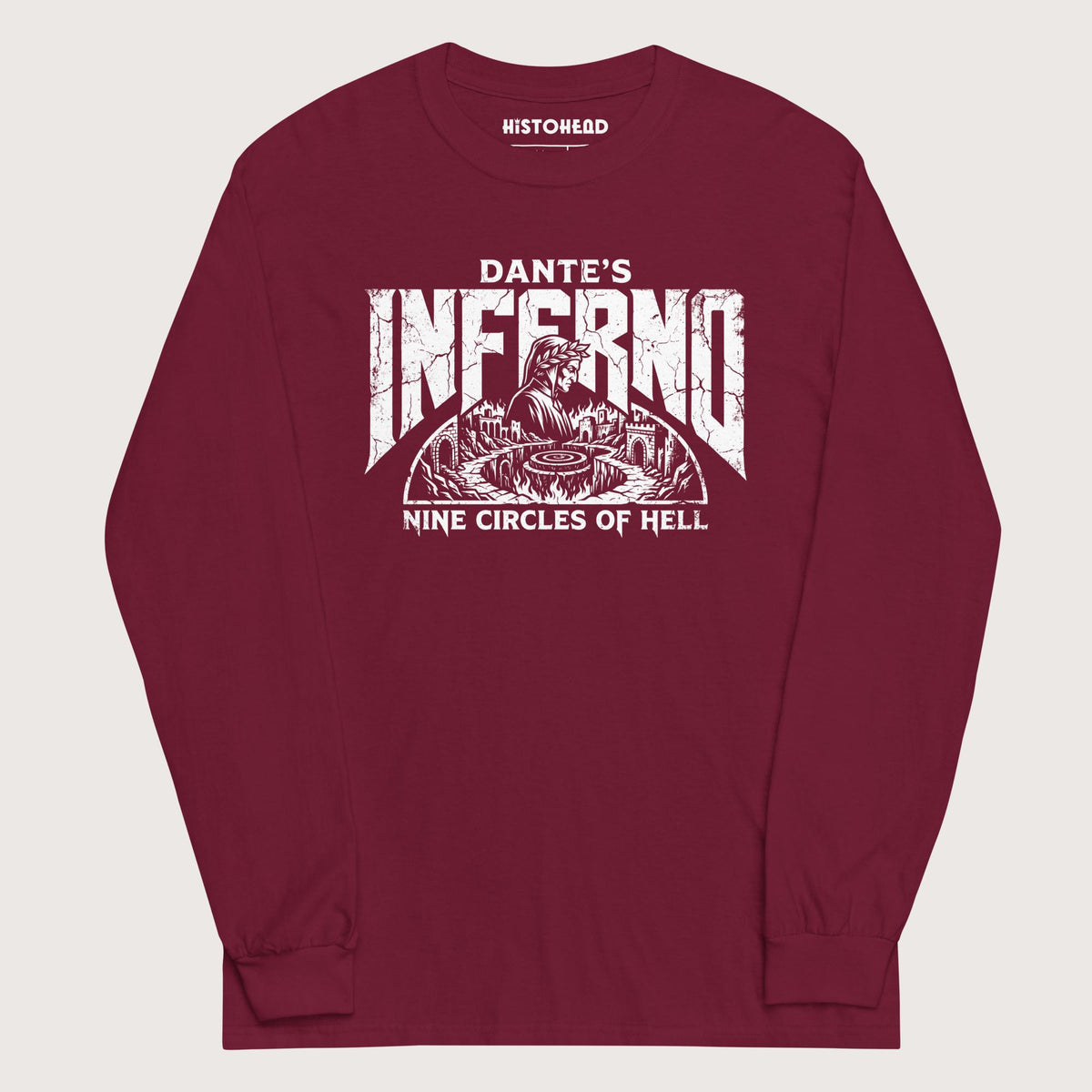 Maroon Dante's Inferno - Long Sleeve - history buff gift by HistoHead