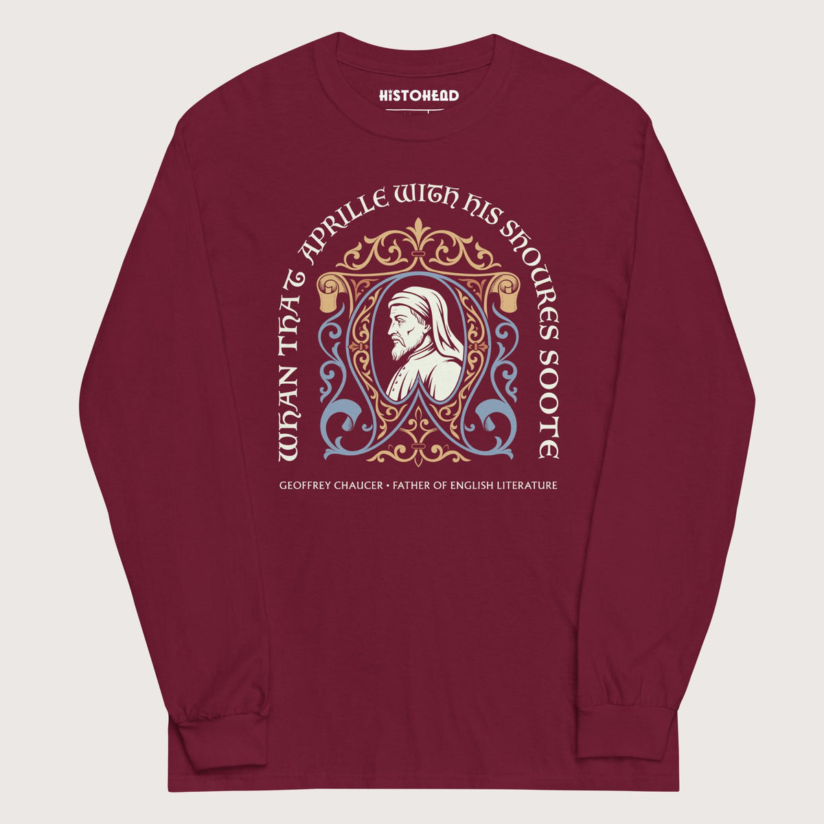 Maroon Geoffrey Chaucer - Long Sleeve - history buff gift by HistoHead